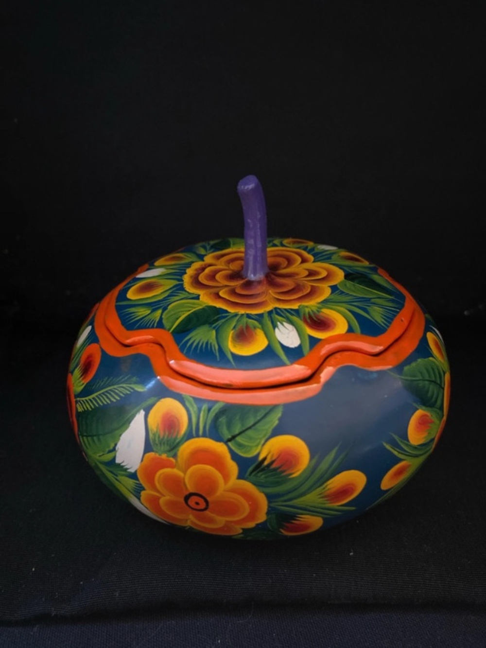 Hand painted Mexican Gourd lidded Box